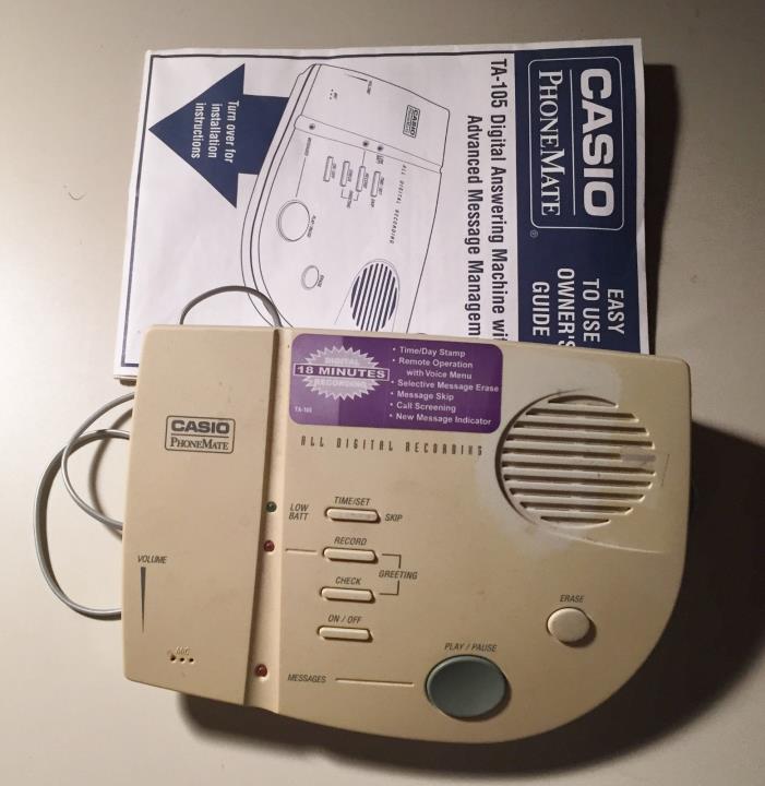 Casio PhoneMate-Digital Answering Machine with Time/Day Stamp-TA-105