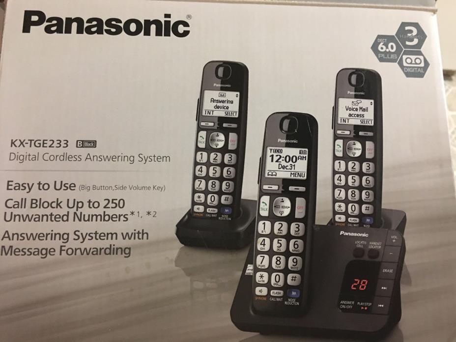 Panasonic KX-TGE233B Expandable Cordless Digital Phone Set with Large Keypad