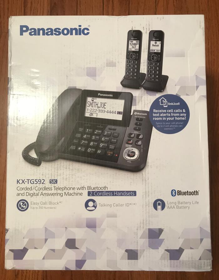Brand New Corded / Cordless Panasonic KX-TG592SK Telephones 3 Handset Phone.