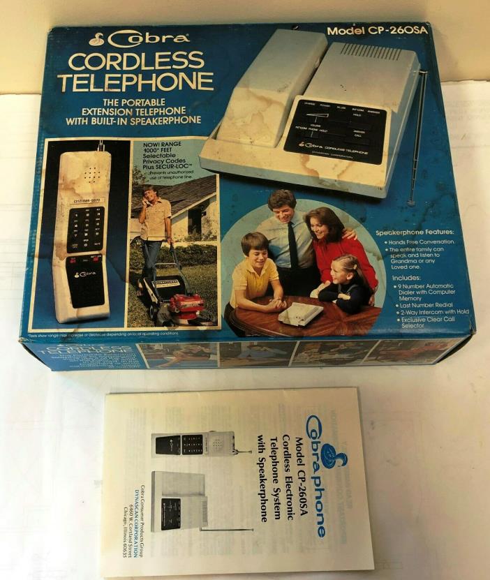 Vintage Cobra  CP-260SA cordless phone telephone in box with manual