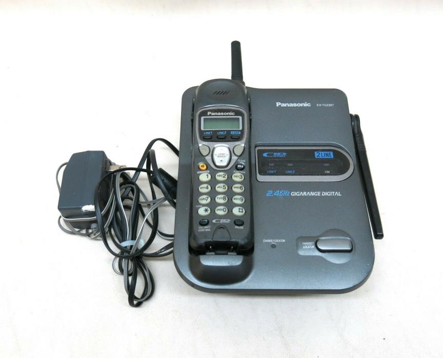 Panasonic KX-TG2267B 2.4GHz 2 Lines Digital Cordless Telephone Phone w Base & AC
