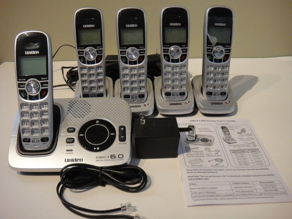 Uniden 6.0 Cordless Phone Answering System Digital DECT 1580-5 Base & 5 Handsets