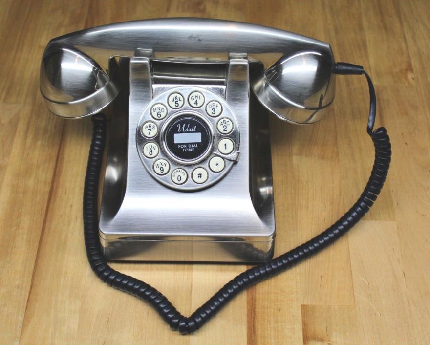 Crosley Kettle Classic Desk Phone Brushed Chrome CR62-BC Tested Works EUC