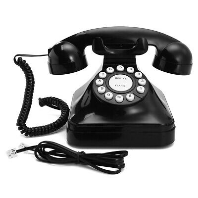 Black Vintage Retro Rotary Telephone Phone Wired Cored Landline Home Desk