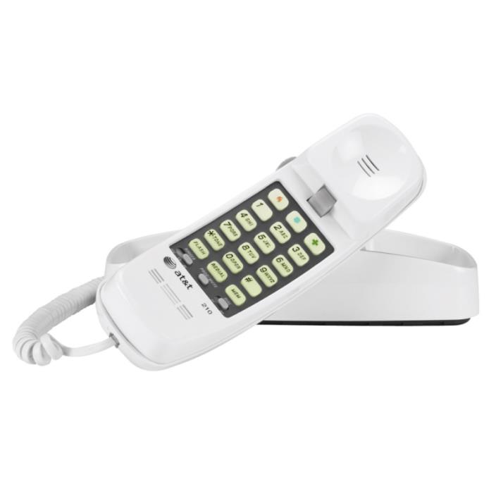 AT&T 210 Basic Trimline Corded Phone, No AC Power Required, Wall-Mountable, Whit
