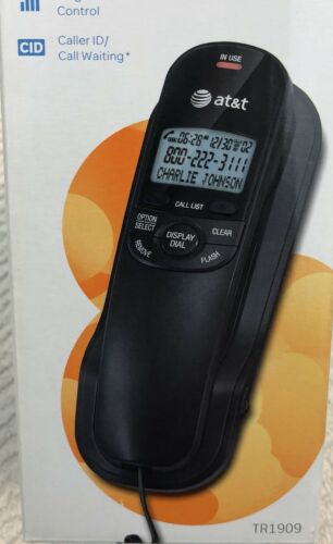 AT&T Trim Line Telephone Model TR1909 Black Corded Phone