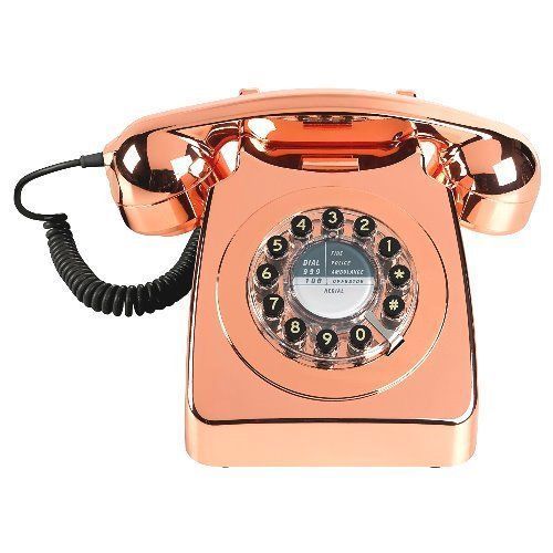 Wolf & Wild 746 Retro Desk Phone Push Button Dial Corded Copper 1960's Design