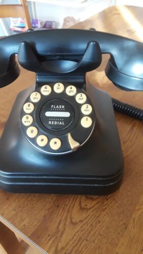 POTTERY BARN Grand PHONE Push Button Retro Vintage 1940's Style Black Desktop