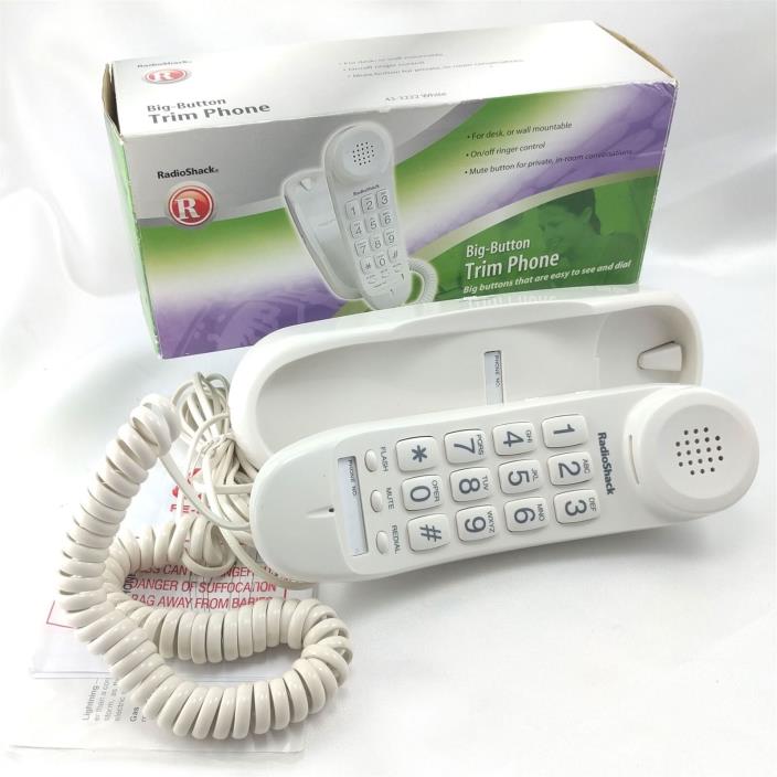 Radio Shack 43-3222 BIG BUTTON White Trim Phone w/ Instructions & Original Box
