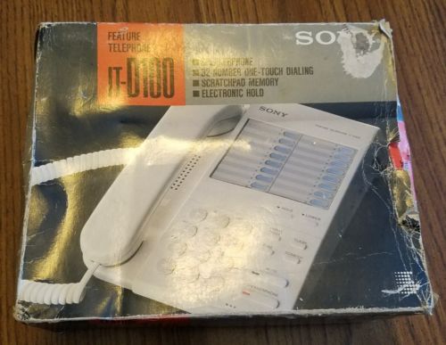 Vintage NEW Sony IT-D100 White Feature Telephone Corded Phone Box Speakerphone