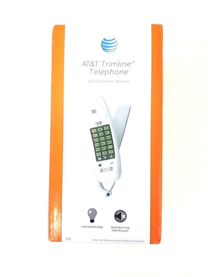 AT&T Trimline Corded Telephone 210 w/ 13 Number Memory White Lighted Keypad