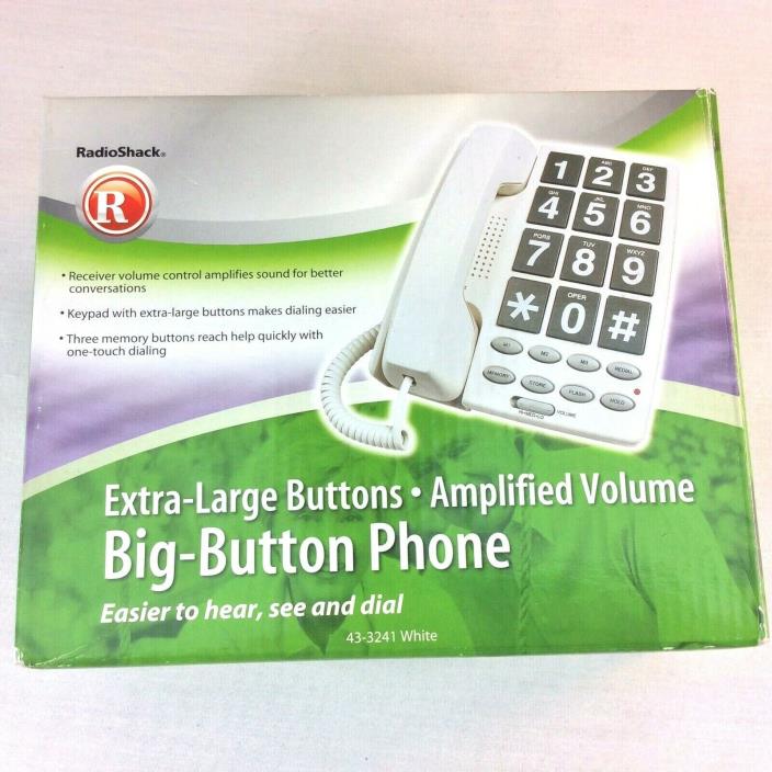 Vintage Radio Shack Telephone 43-3241 Extra Large Button Memory White Amplified