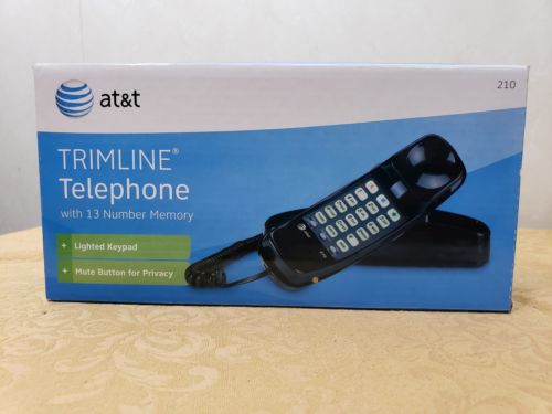 Vintage AT&T #210 Trimline Phone Corded BLACK Lighted Keypad 13 Number Memory