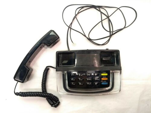 Vintage 1980's 1990's Black & Clear Krystalite *Blue Neon* Light Up Phone -EUC