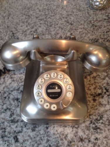 Vintage Metal Look Brushed Nickel PF Push Button Kettle Phone Corded Telephone