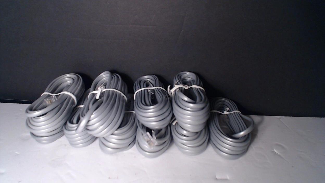 (10) 14ft Telephone Line Cord Cable 6P4C RJ11 DSL Modem Fax Phone Silver NEW #10