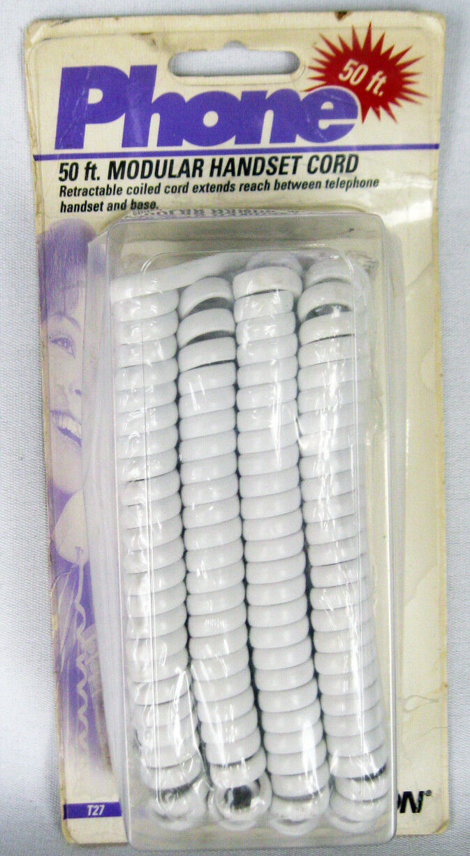 50 Ft Modular Telephone Coiled Phone Handset, 50 feet, WHITE, FREE Shipping