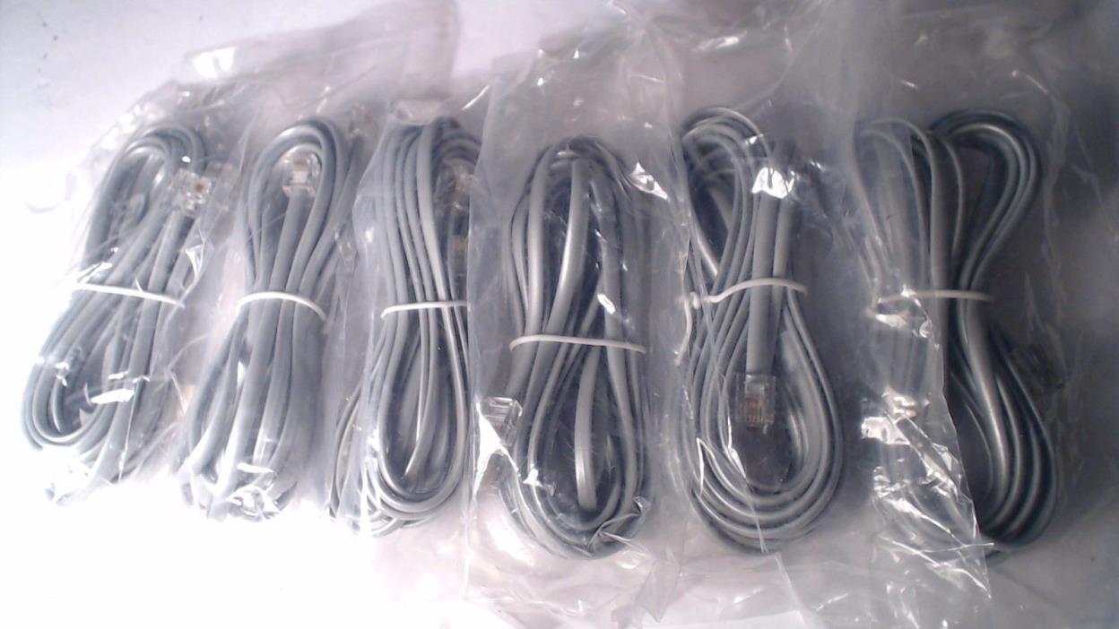 (6)  14ft Telephone Line Cord Cable 6P4C RJ11 DSL Modem Fax Phone Silver NEW #1