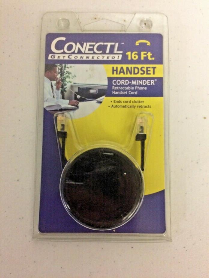 Conectl Phone Cord-Minder Retractable Two-Way Pull 16ft Black (NEW)