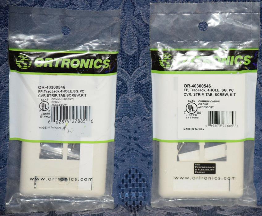 Lot of 2 ORTRONICS OR-40300546 TRACJACK, 4 HOLE FACEPLATE, IVORY, !!! NEW !!!
