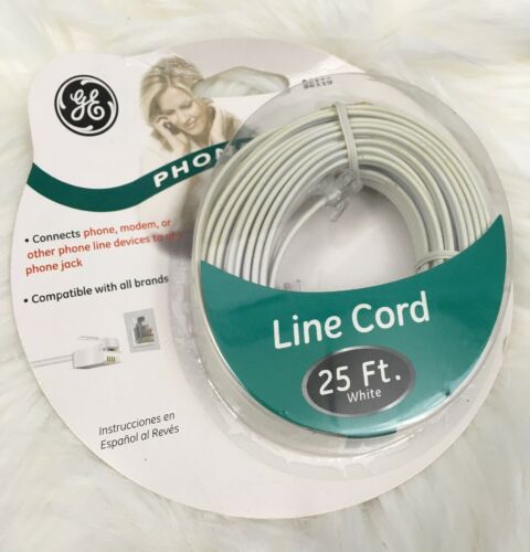 New GE 25 Ft Phone Line Cord - White -  86119 - Landlines Modems Fax Caller ID