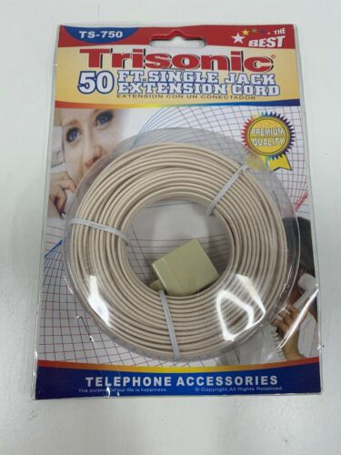 Trisonic TS-750 Single Jack Phone Extension Cord 50 Foot Ivory NEW in PAckage