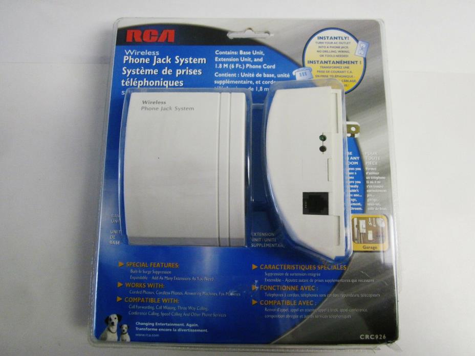 RCA Wireless Phone Jack System RC926 Base Unit + Extension Jack + Cord
