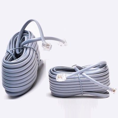 Lot5 25ft RJ11 modular 6P4C 4wire 4c Phone/Telephone Line Flat Cord/Cable{SILVER