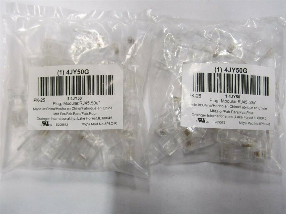 Lot of 50 RJ45 Telecommunications Modular Plugs, 8 Contacts, 8 Positions, NEW
