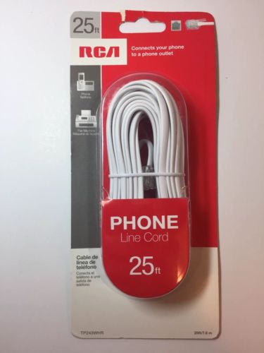 25 Foot Phone Line Cord RCA TP243WHR White Phone Line Cord
