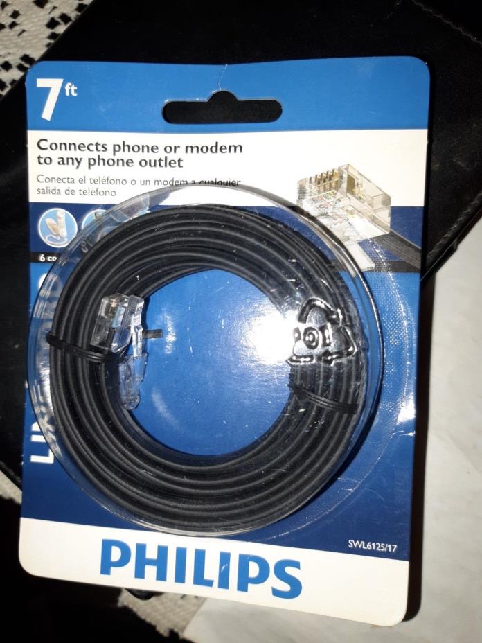 Philips Telephone Line Cord 7ft Cable Wire All purpose RJ11 Black