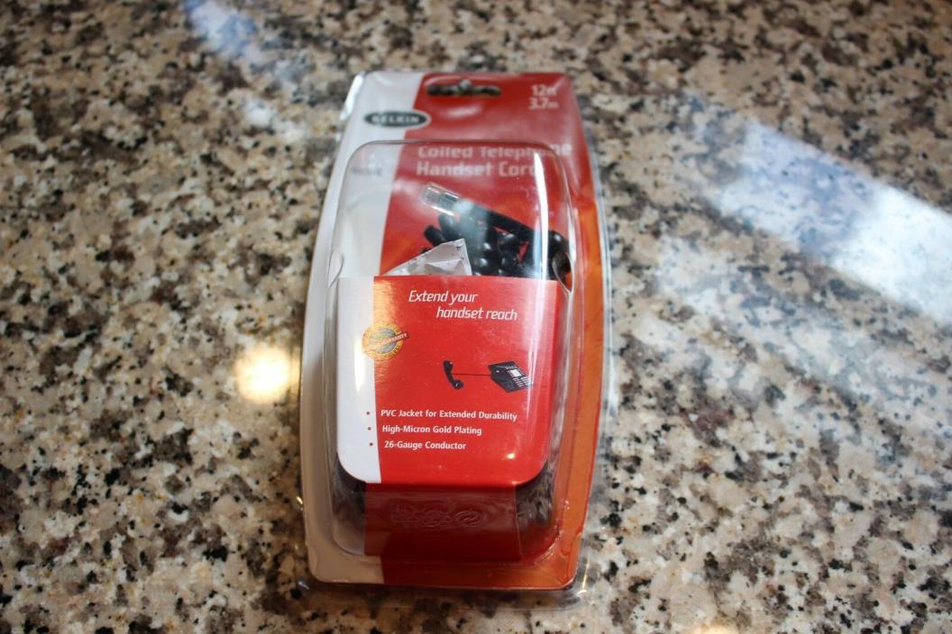 BRAND NEW BELKIN Black Modular Phone Coil Cord Telephone Handset Cable 12ft