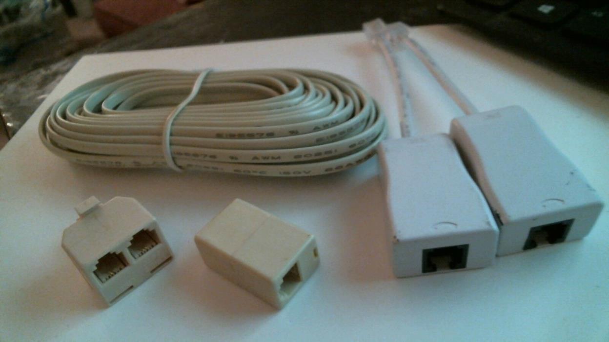 TELEPHONE ACCESSORIES LOT: 15' CORD, DUPLEX JACK, CONNECTORS