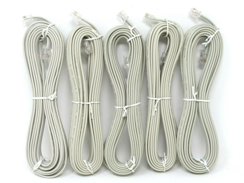 Telephone Line Cord Cable 25 ft RJ11 DSL Modem Fax Phone 5 Count 125 ft Total