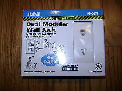 *NEW* 6 PACK RCA DUAL MODULAR WALL PLATE WHITE PHONE JACK RJ11 WHITE