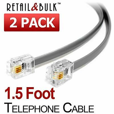 (2 Line Cords Pack) 1.5 Foot Grey Telephone Cord, 6P4C RJ11 Plugs, Conductor (18