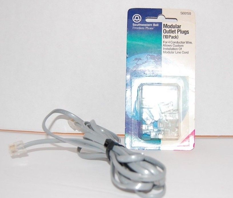 Modular Outlet Plugs Ten 10 Pack and 7-foot RJ11 (4C) Modular Telephone Cable