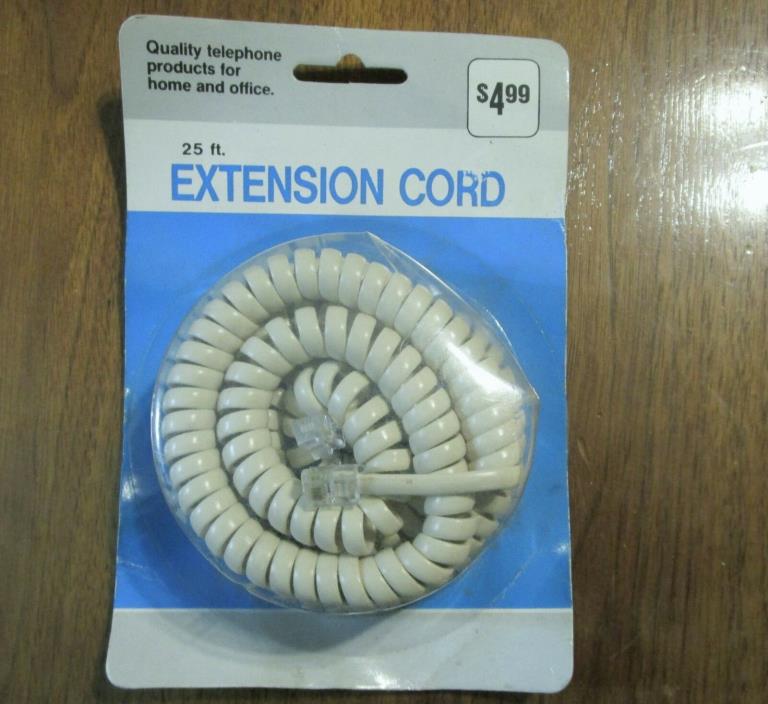 25 Ft. Modular Telephone Coiled Handset Extension Cord NOS