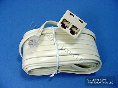 Leviton Ivory 25' DUPLEX Telephone Extension Cord 6-Wire Phone Line C2627-25I