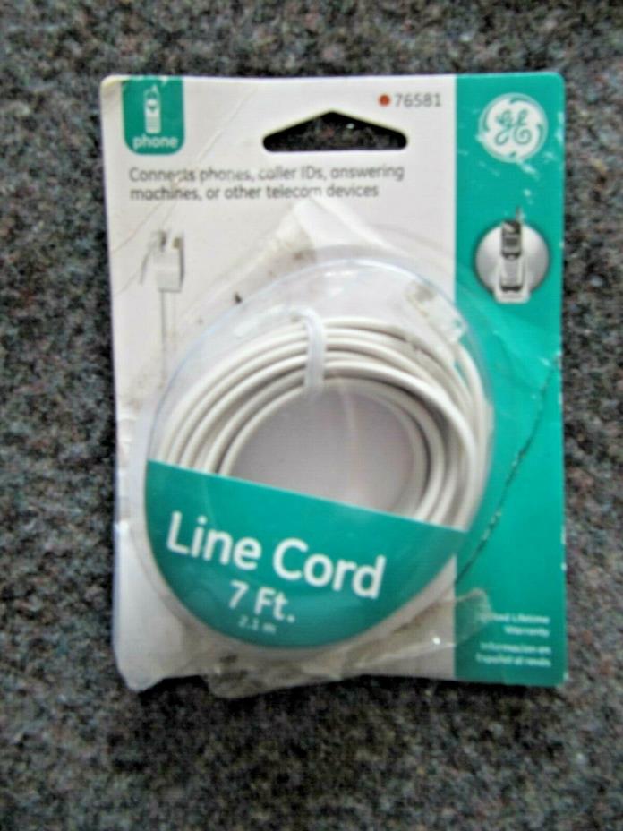 GE 76581 Line Cord White 7' For Telephone To Modular Jack Connections