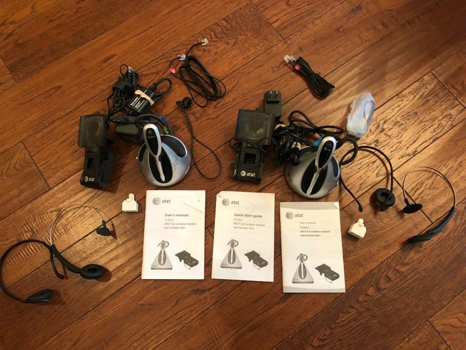 AT&T TL7612 Silver/Black Ear-Hook Headsets and Handset lifters (lot of 2)