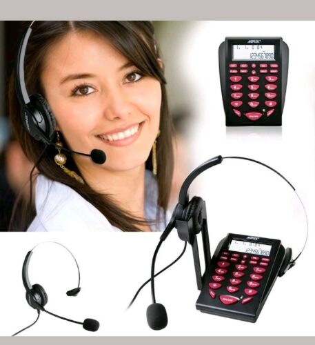 LCD Display New Office Telephone With Corded Headset Call Center Phone Dial Pad