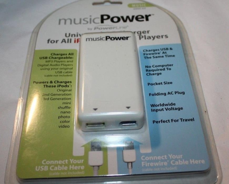 MUSIC POWER UNIVERSAL AC CHARGER MUSIC 0900-64 USB AND FIREWIRE iPODS & MP3 NEW
