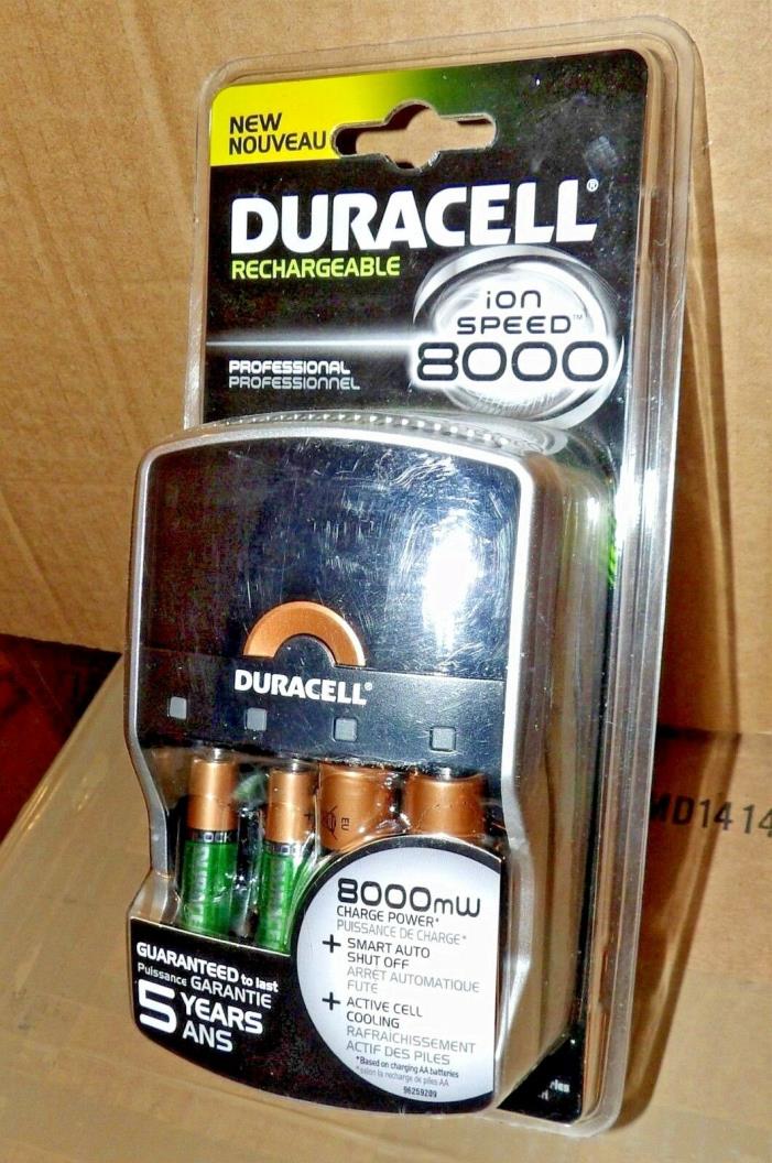 NEW Duracell Ion Speed 8000 Battery Charger for AA AAA NiMH Includes 4 Batteries