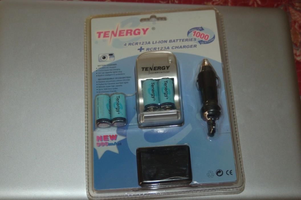 Tenergy 4 RCR123A CR123A Rechargeable Batteries with Chargers New In Package