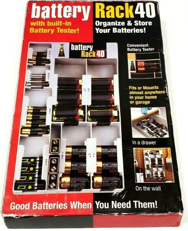 Battery Storage Rack With Battery Tester Battery Rack 40- Holds 40 Batteries