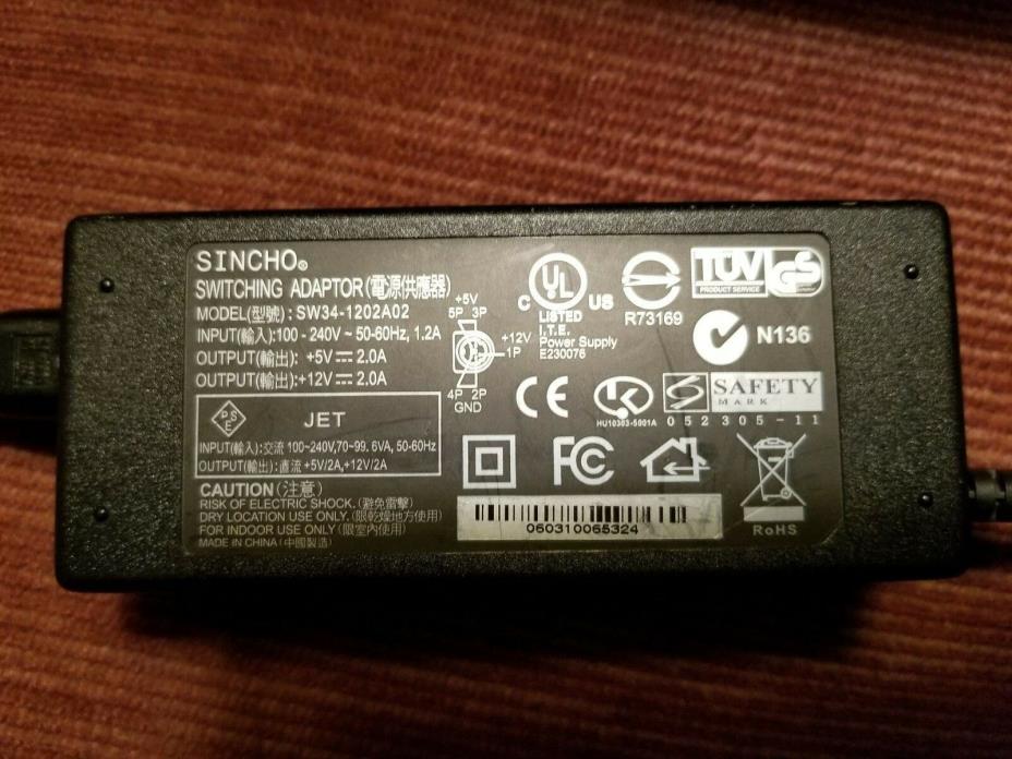 Sincho SW34-1202A02 Switching Power Supply AC Adapter Output DC 5V/12V 2.0A