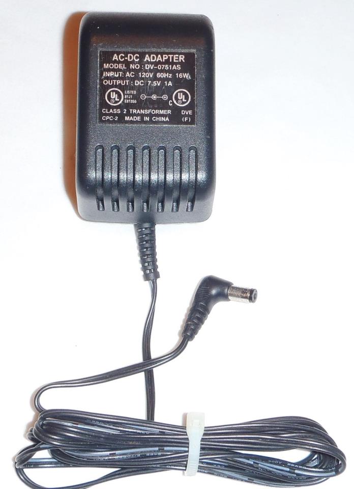 DV-0751AS Power Supply 7.5V AC/DC 1A Battery Charger Adapter Transformer