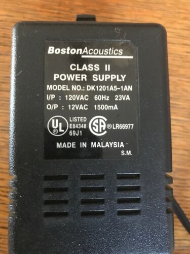 Genuine Boston Acoustics DK1201A5-1AN Class ll Power Supply 12v  A/C. 1500mA