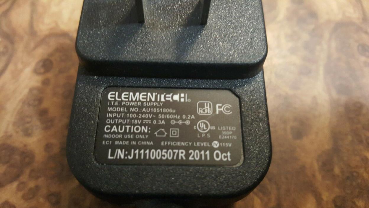 Elementech AU1051806u ITE Power Supply AC Adapter Output DC 18V 0.3A